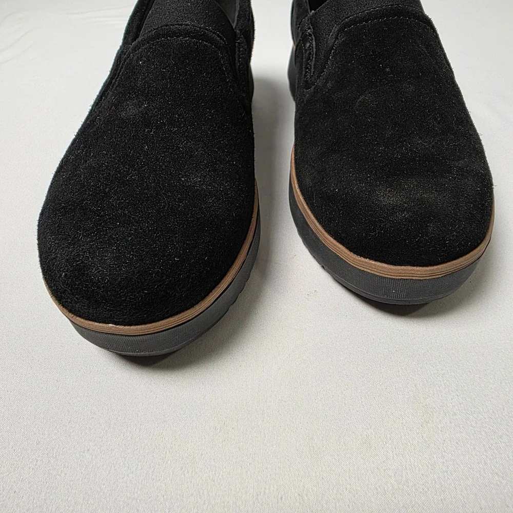 Clarks Slip On Loafers Womens 9 Black Suede Wedge Ultimate Comfort 261801184065‎